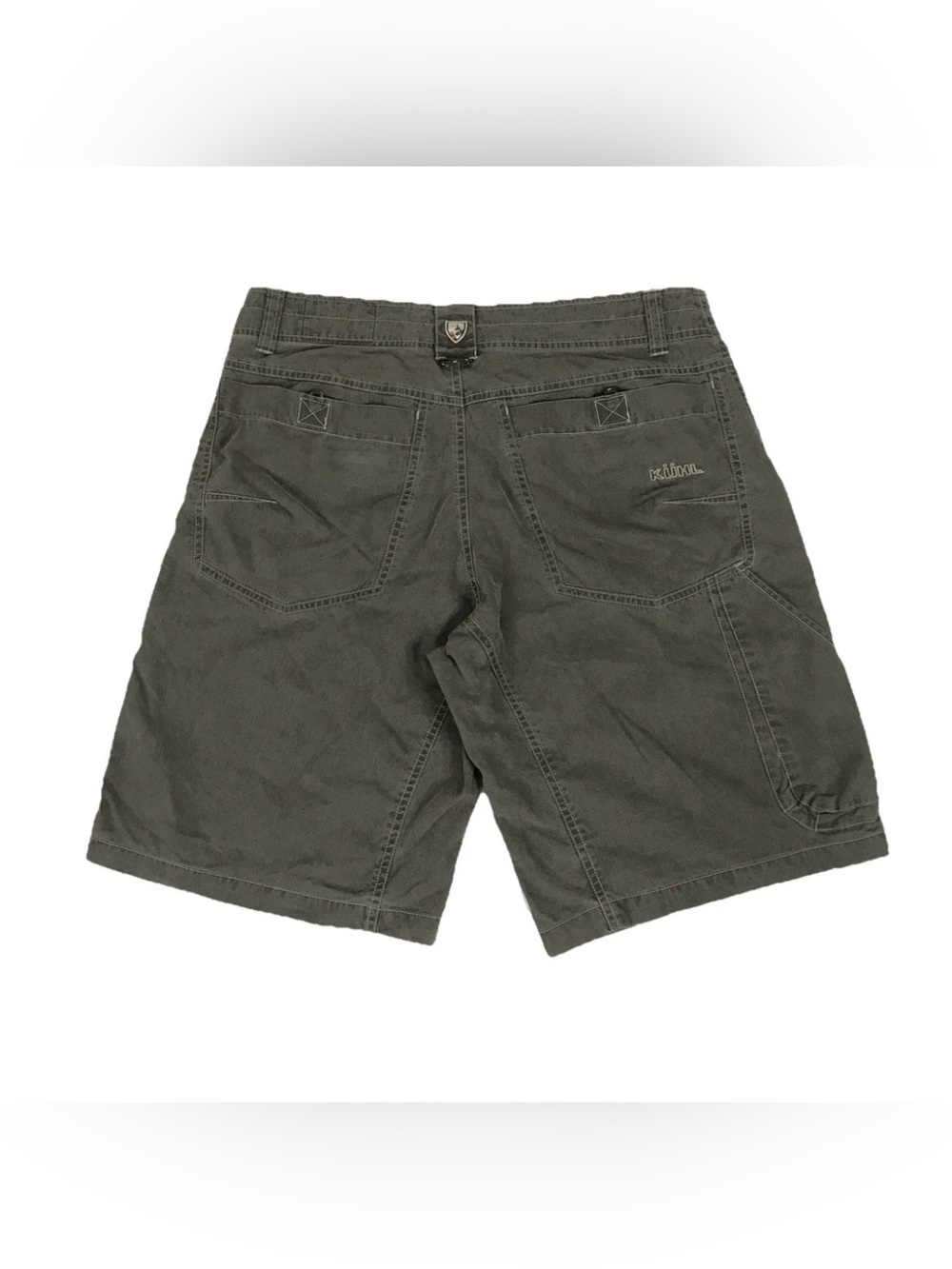 KUHL Ramblr Shorts Mens 32 Gray Cargo 10” Inseam Outdoors Vintage Patina Dye